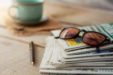 Newspapers on wooden floors